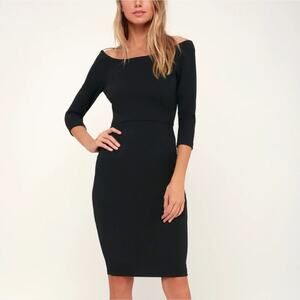 Lulu's C.E.O. My! Black Three-Quarter Sleeve Bodycon Midi Dress